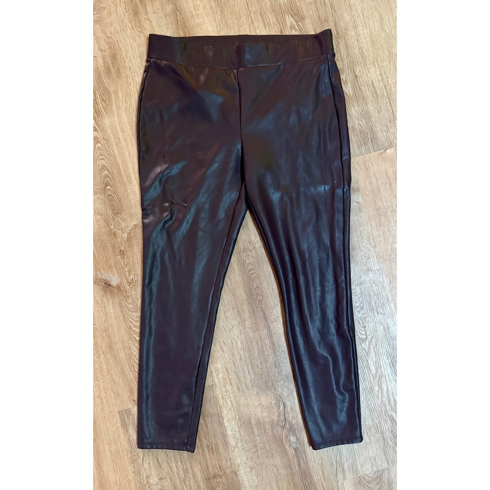 LOFT Faux Leather Leggings Pants Stretch Pull On Dark Brown Size L